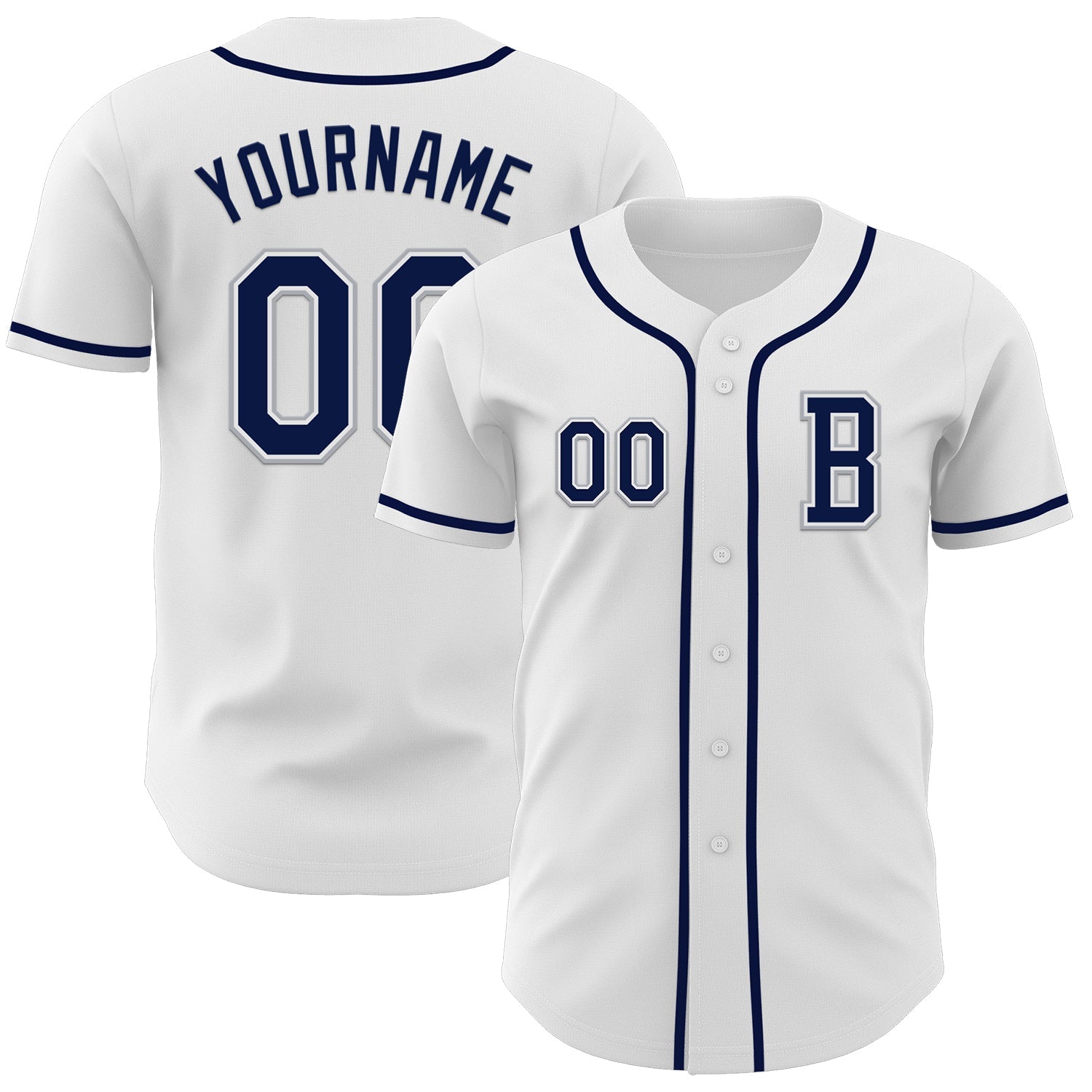 Custom White Navy-Gray Authentic Baseball Jersey - Sky-Custom