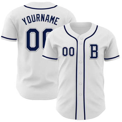 Custom White Navy-Gray Authentic Baseball Jersey - Sky-Custom