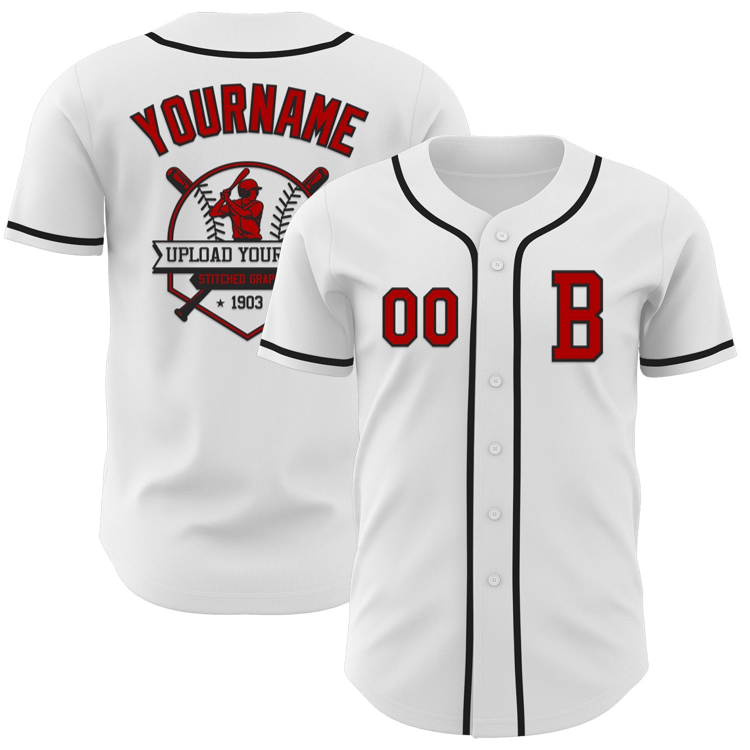 Custom White Red-Black Authentic Baseball Jersey - Sky-Custom