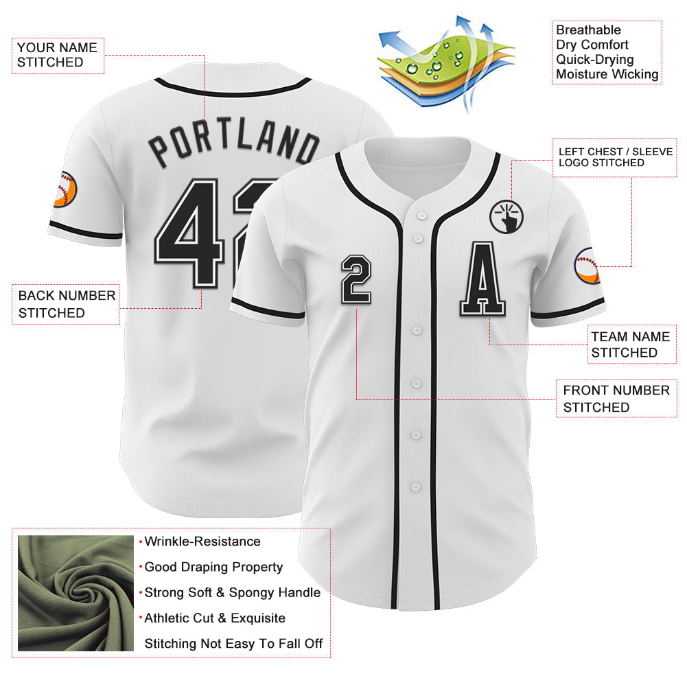 Custom White Black Authentic Baseball Jersey - Sky-Custom