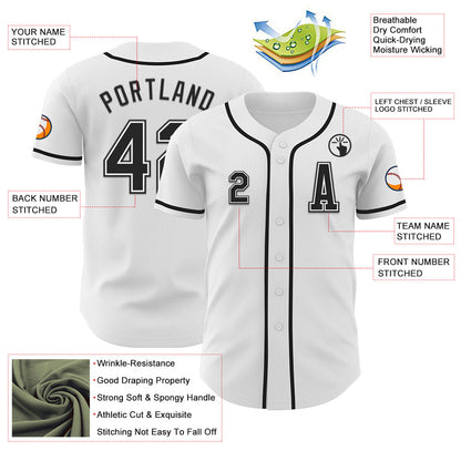 Custom White Black Authentic Baseball Jersey - Sky-Custom