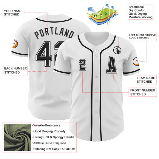 Custom White Black Authentic Baseball Jersey - Sky-Custom