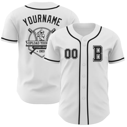Custom White Black Authentic Baseball Jersey - Sky-Custom