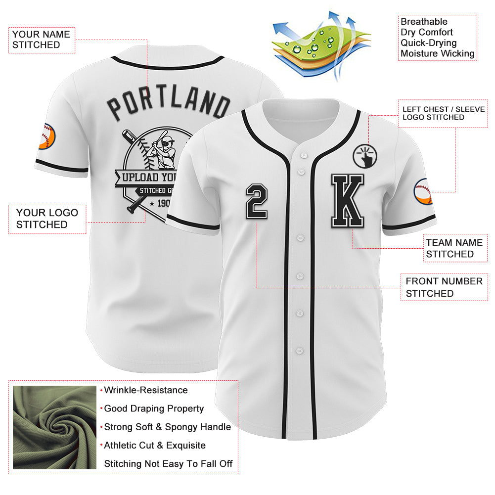 Custom White Black Authentic Baseball Jersey - Sky-Custom