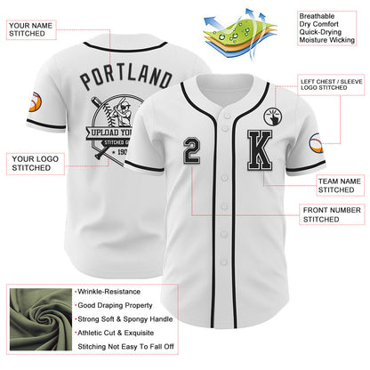 Custom White Black Authentic Baseball Jersey - Sky-Custom