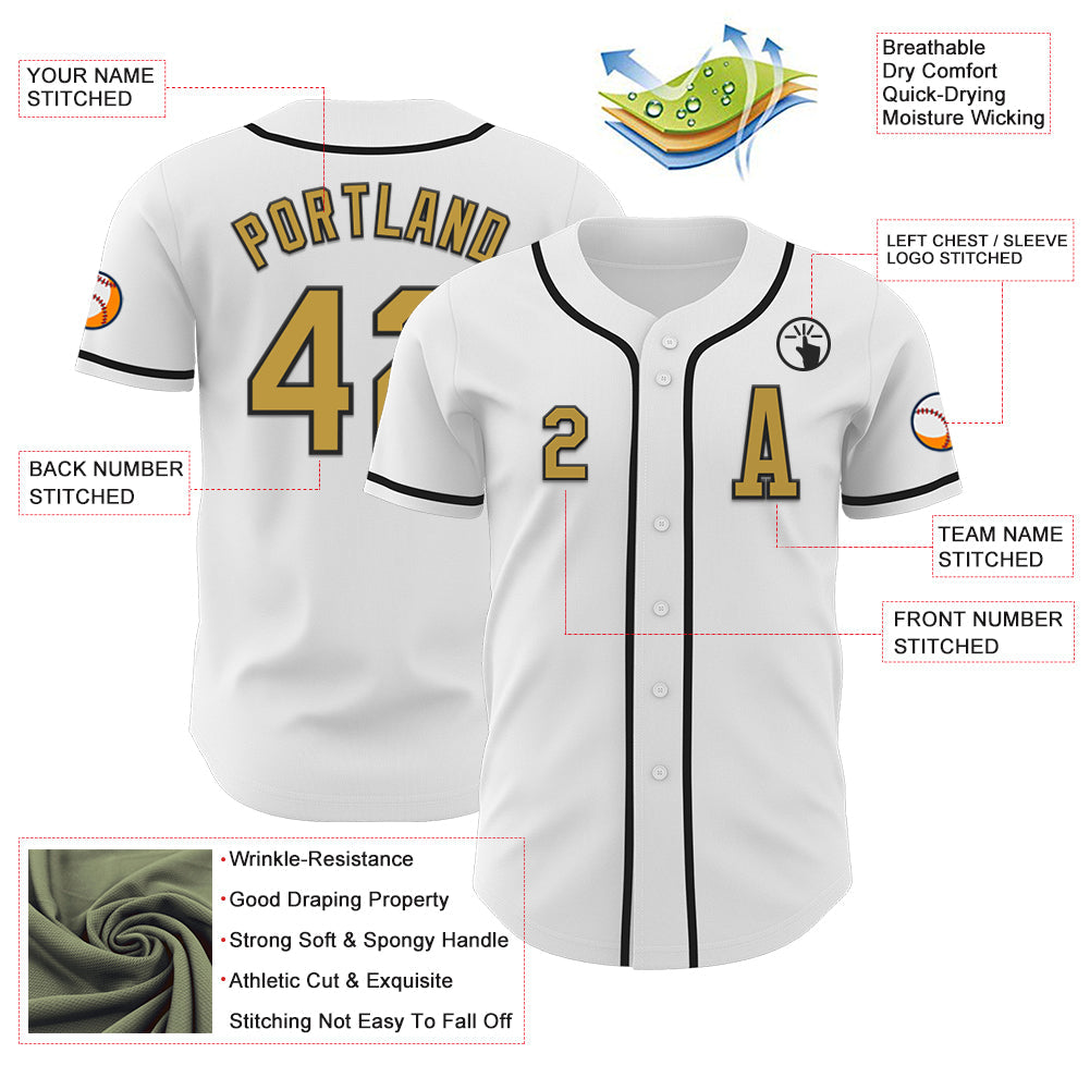 Custom White Old Gold-Black Authentic Baseball Jersey - Sky-Custom