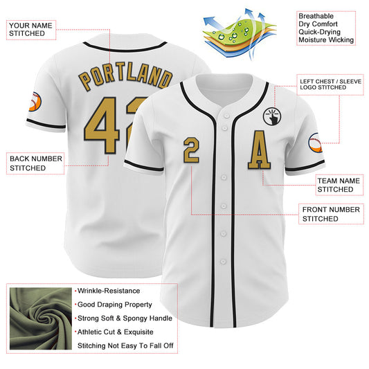 Custom White Old Gold-Black Authentic Baseball Jersey - Sky-Custom