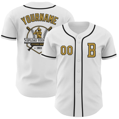 Custom White Old Gold-Black Authentic Baseball Jersey - Sky-Custom