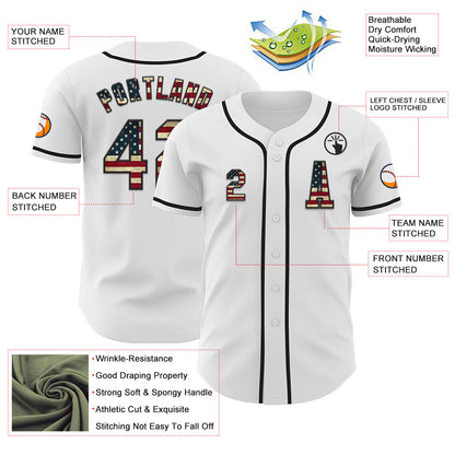 Custom White Vintage USA Flag-Black Authentic Baseball Jersey - Sky-Custom
