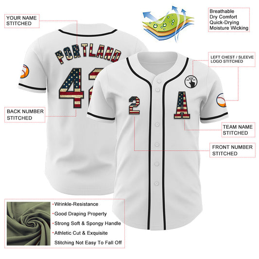 Custom White Vintage USA Flag-Black Authentic Baseball Jersey - Sky-Custom