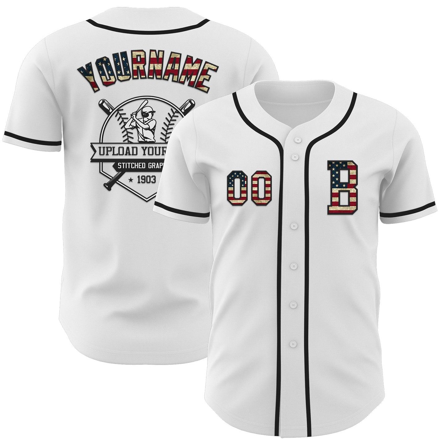Custom White Vintage USA Flag-Black Authentic Baseball Jersey - Sky-Custom