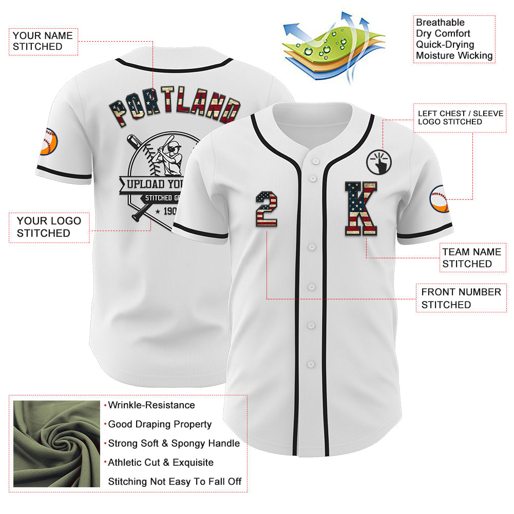 Custom White Vintage USA Flag-Black Authentic Baseball Jersey - Sky-Custom