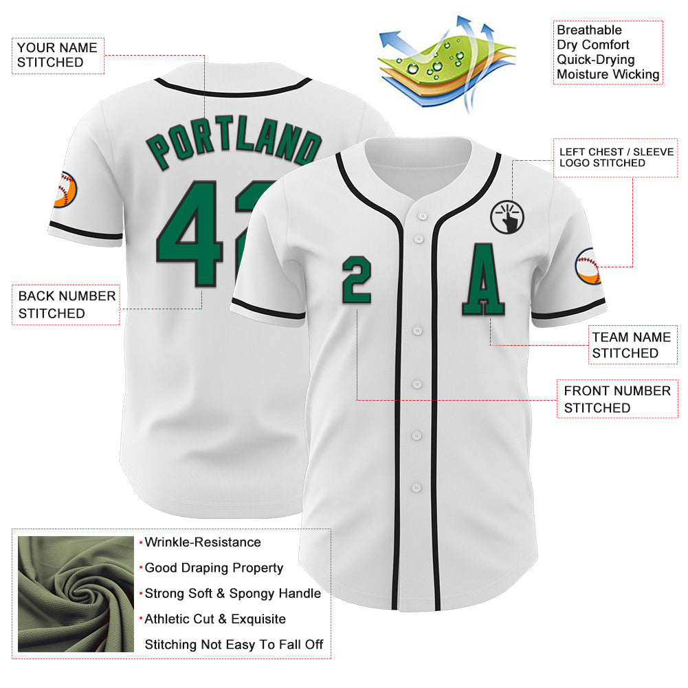 Custom White Kelly Green-Black Authentic Baseball Jersey - Sky-Custom