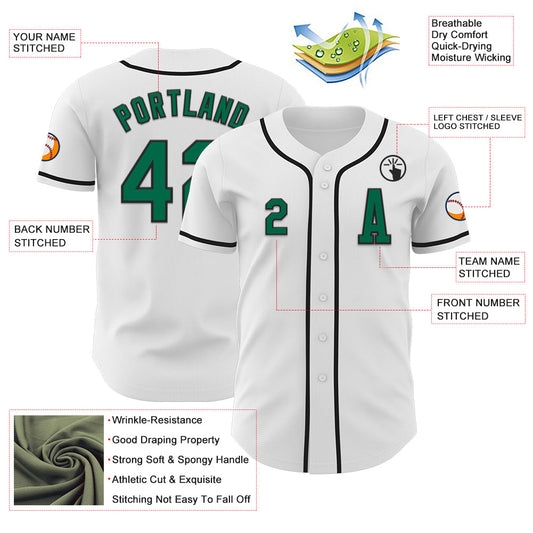Custom White Kelly Green-Black Authentic Baseball Jersey - Sky-Custom