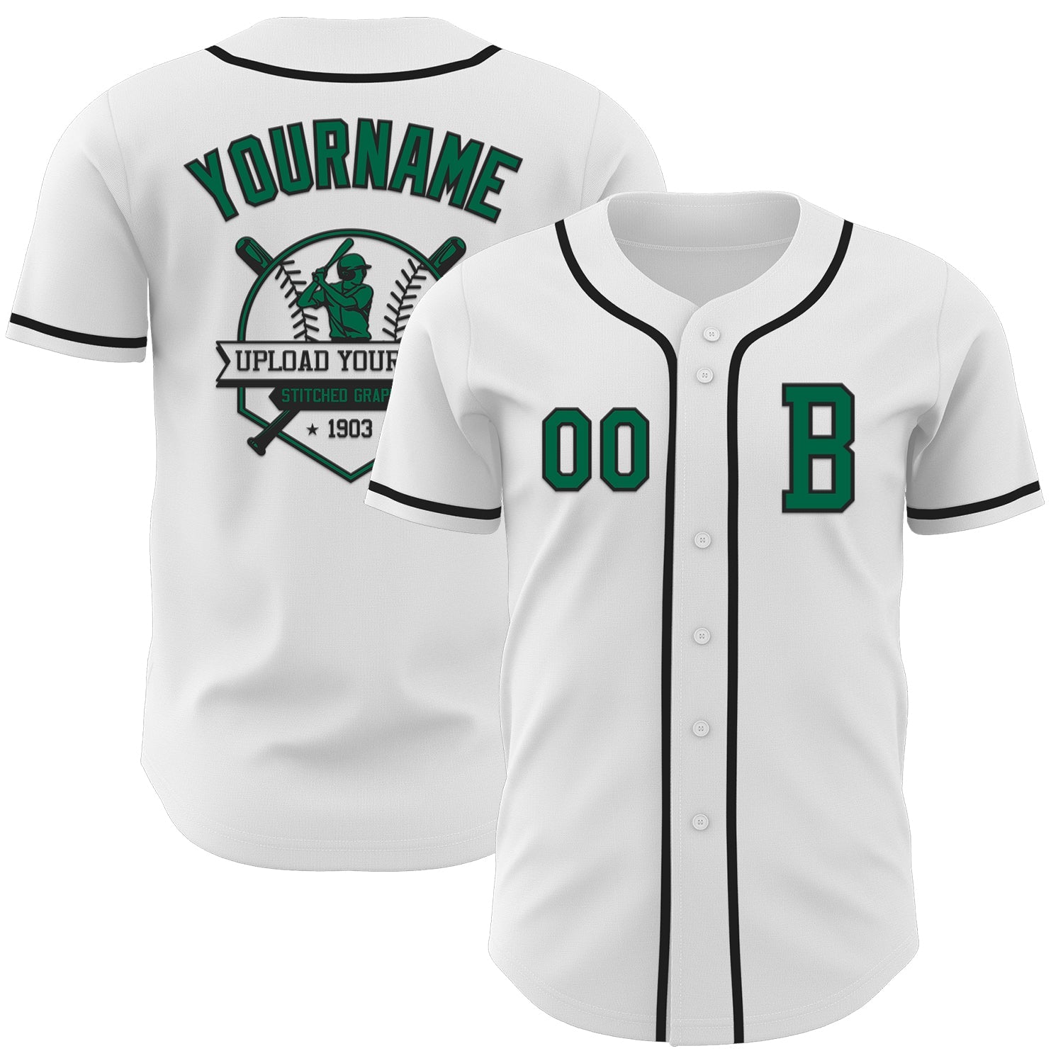 Custom White Kelly Green-Black Authentic Baseball Jersey - Sky-Custom