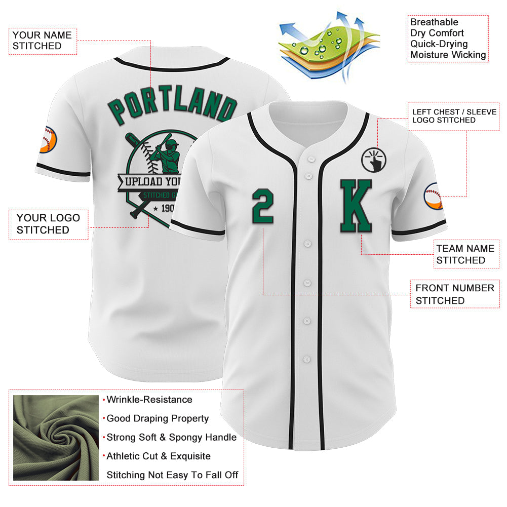 Custom White Kelly Green-Black Authentic Baseball Jersey - Sky-Custom