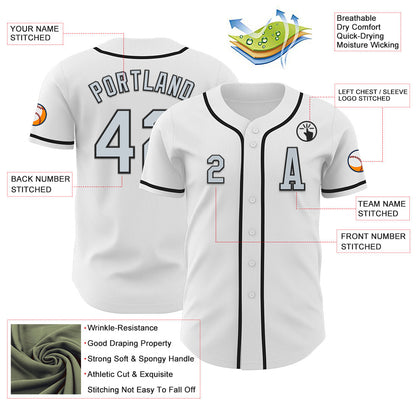 Custom White Silver-Black Authentic Baseball Jersey - Sky-Custom