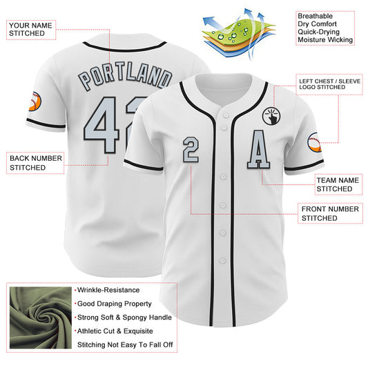Custom White Silver-Black Authentic Baseball Jersey - Sky-Custom