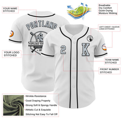 Custom White Silver-Black Authentic Baseball Jersey - Sky-Custom
