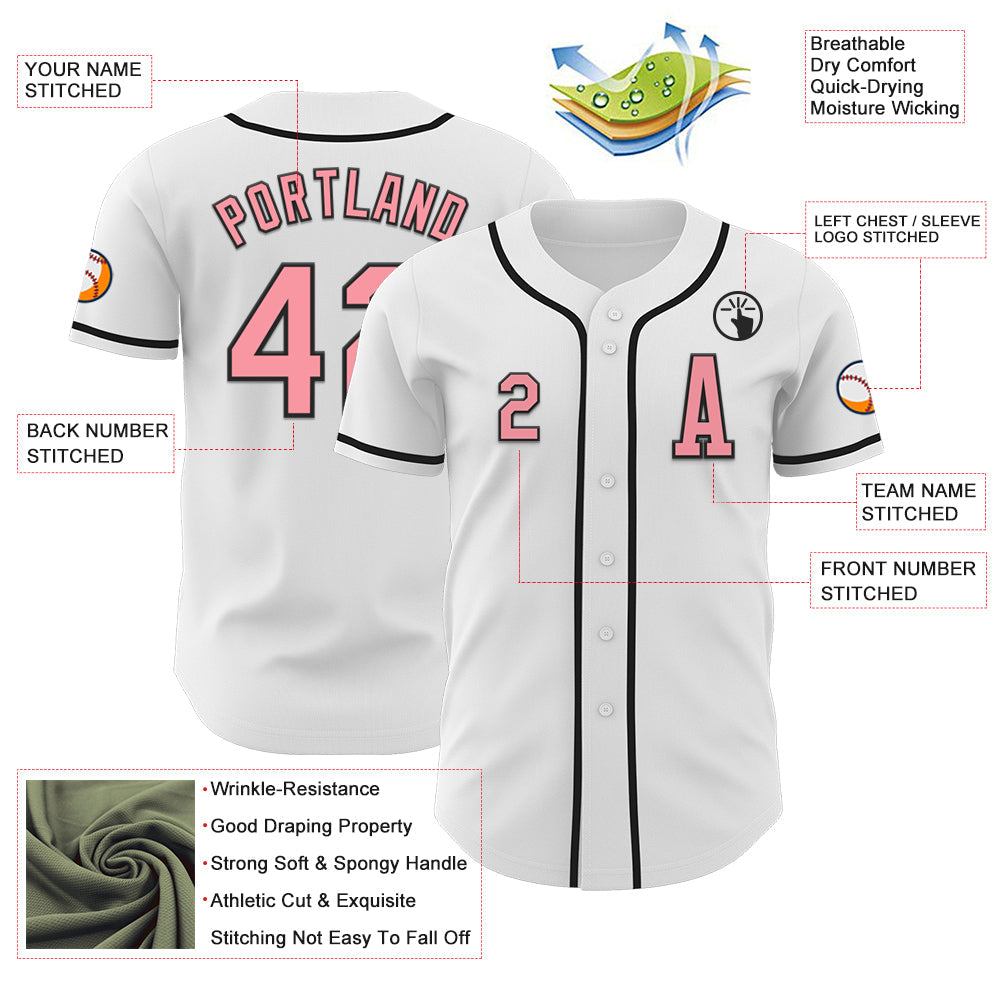 Custom White Medium Pink-Black Authentic Baseball Jersey - Sky-Custom