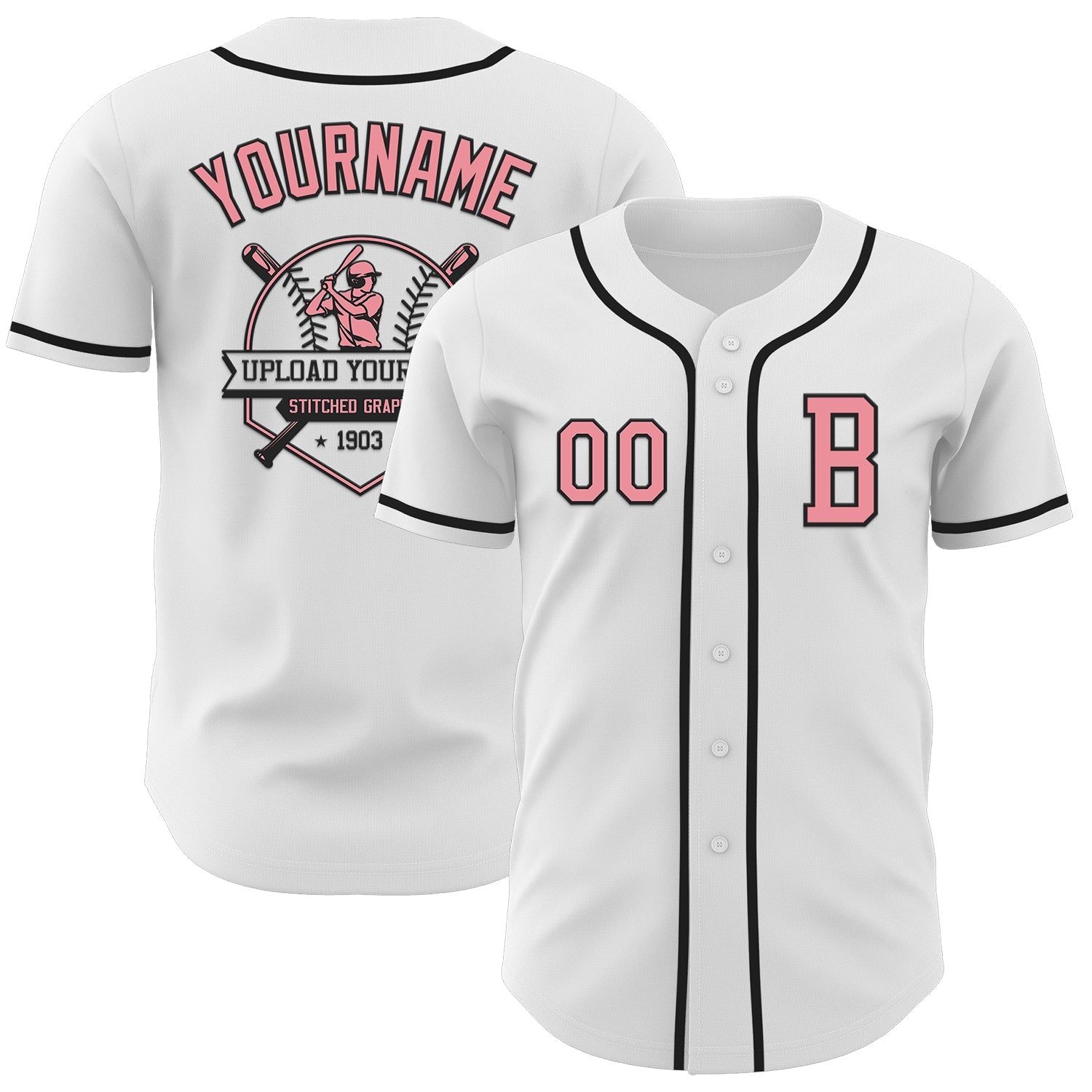 Custom White Medium Pink-Black Authentic Baseball Jersey - Sky-Custom