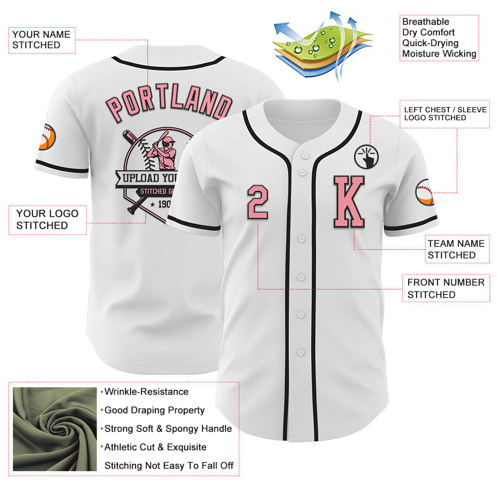 Custom White Medium Pink-Black Authentic Baseball Jersey - Sky-Custom