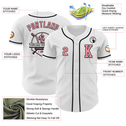 Custom White Medium Pink-Black Authentic Baseball Jersey - Sky-Custom