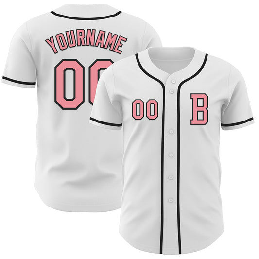 Custom White Medium Pink-Black Authentic Baseball Jersey - Sky-Custom