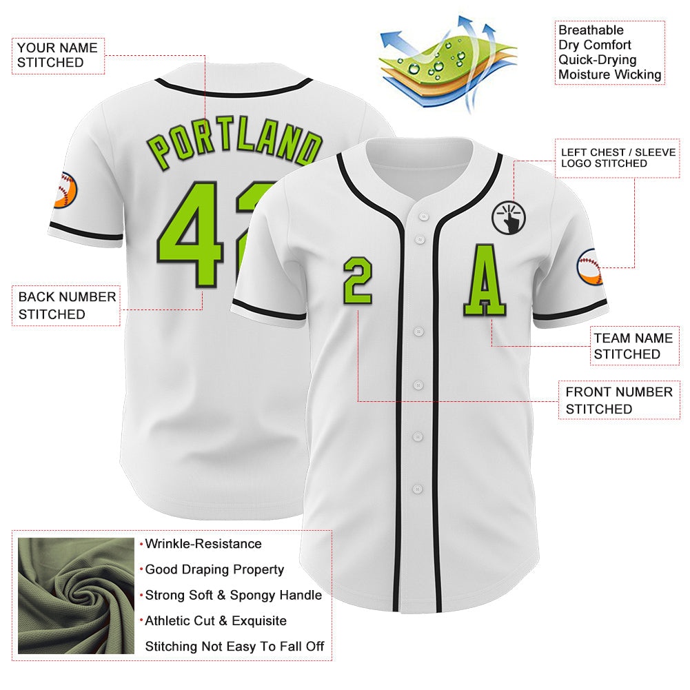Custom White Neon Green-Black Authentic Baseball Jersey - Sky-Custom