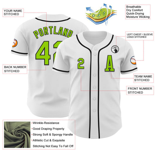 Custom White Neon Green-Black Authentic Baseball Jersey - Sky-Custom