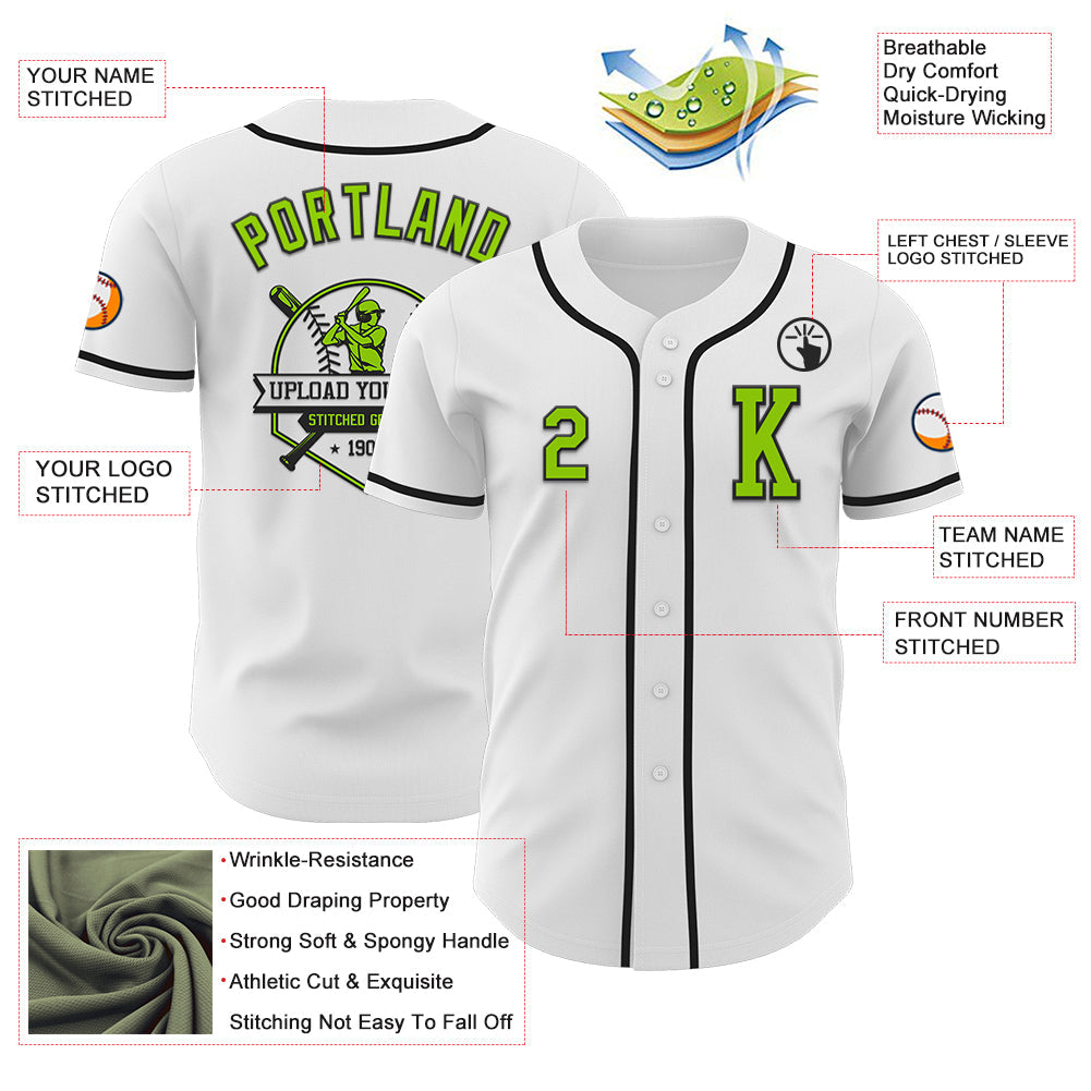Custom White Neon Green-Black Authentic Baseball Jersey - Sky-Custom