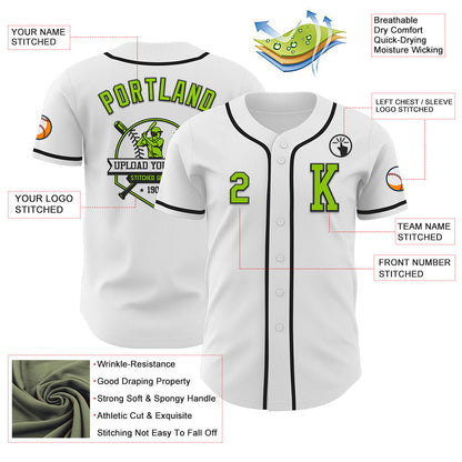 Custom White Neon Green-Black Authentic Baseball Jersey - Sky-Custom