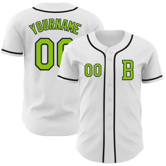 Custom White Neon Green-Black Authentic Baseball Jersey - Sky-Custom