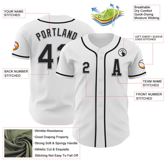 Custom White Black-Gray Authentic Baseball Jersey - Sky-Custom