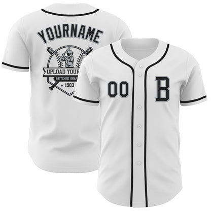 Custom White Black-Gray Authentic Baseball Jersey - Sky-Custom