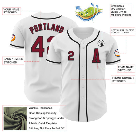 Custom White Crimson-Black Authentic Baseball Jersey - Sky-Custom