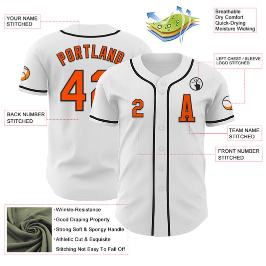 Custom White Orange-Black Authentic Baseball Jersey - Sky-Custom