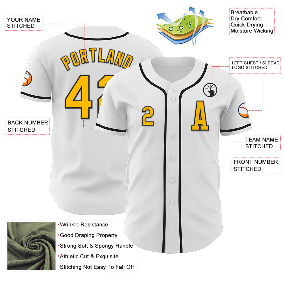 Custom White Gold-Black Authentic Baseball Jersey - Sky-Custom