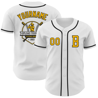 Custom White Gold-Black Authentic Baseball Jersey - Sky-Custom