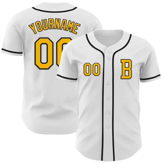 Custom White Gold-Black Authentic Baseball Jersey - Sky-Custom