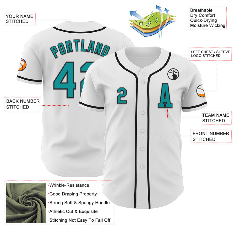 Custom White Teal-Black Authentic Baseball Jersey - Sky-Custom