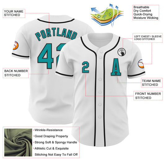 Custom White Teal-Black Authentic Baseball Jersey - Sky-Custom