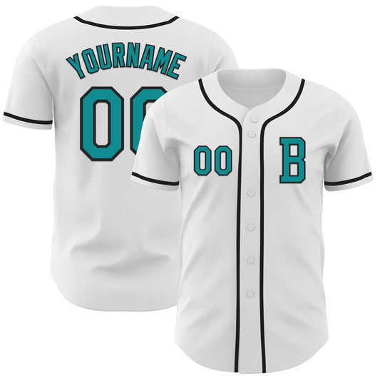 Custom White Teal-Black Authentic Baseball Jersey - Sky-Custom