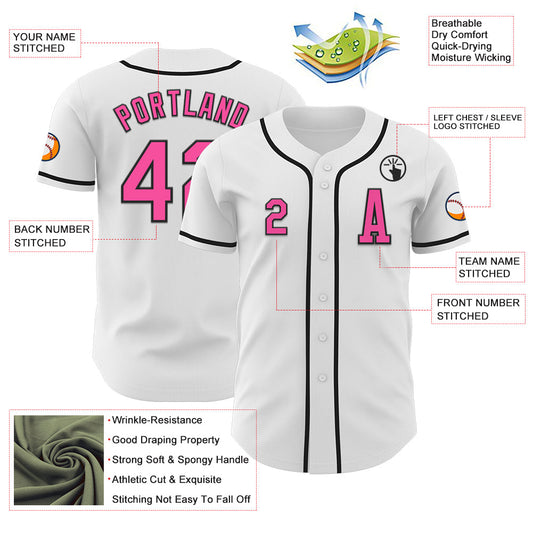 Custom White Pink-Black Authentic Baseball Jersey - Sky-Custom