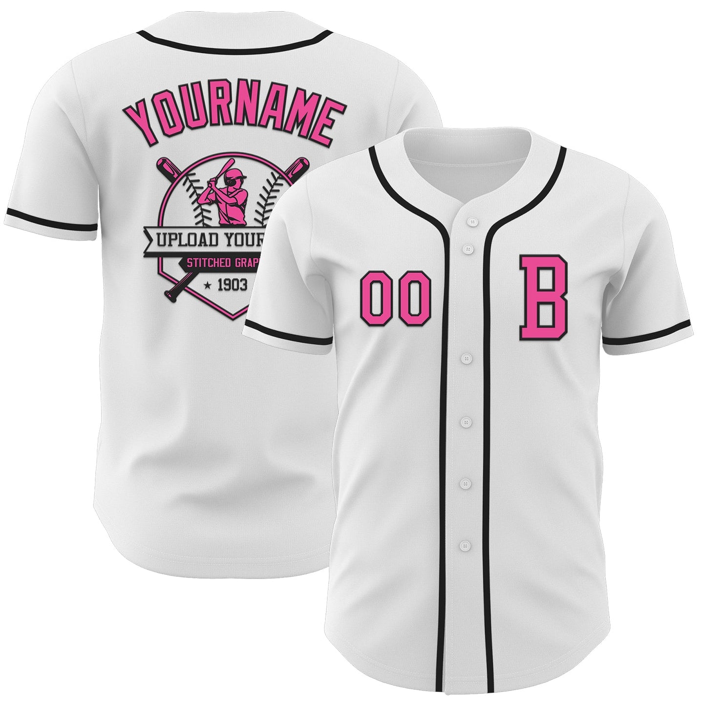Custom White Pink-Black Authentic Baseball Jersey - Sky-Custom