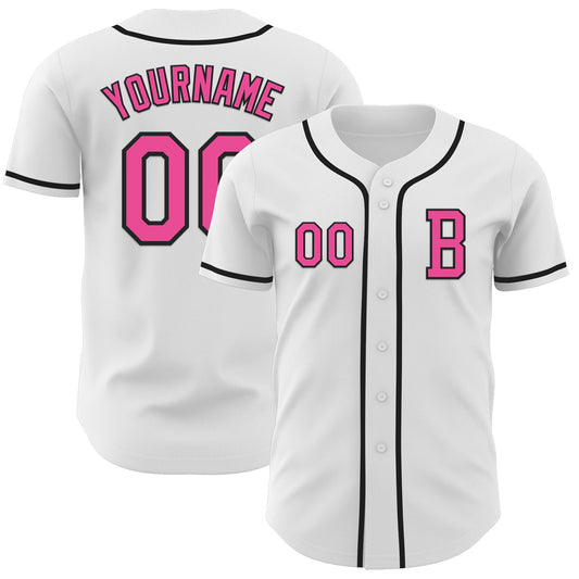 Custom White Pink-Black Authentic Baseball Jersey - Sky-Custom