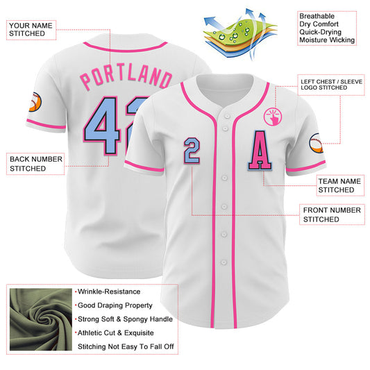 Custom White Light Blue Black-Pink Authentic Baseball Jersey - Sky-Custom
