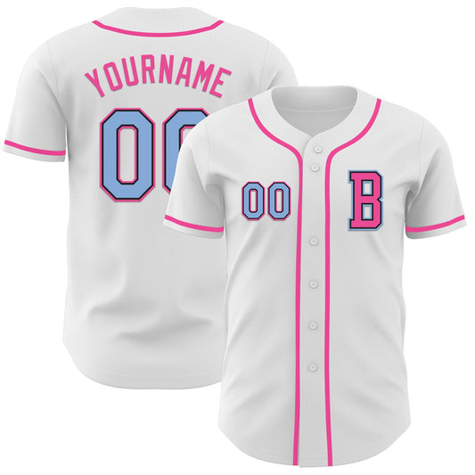 Custom White Light Blue Black-Pink Authentic Baseball Jersey - Sky-Custom
