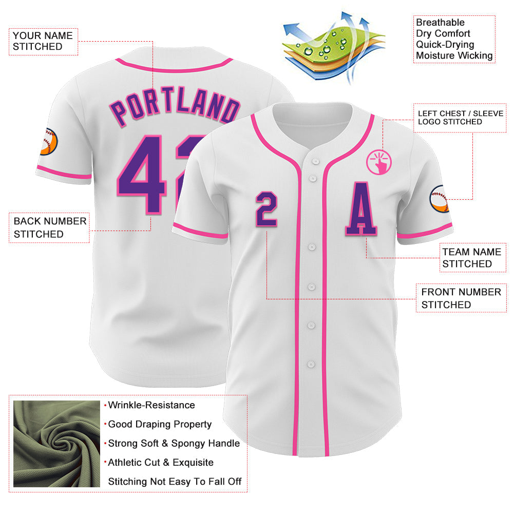 Custom White Purple-Pink Authentic Baseball Jersey - Sky-Custom