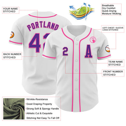 Custom White Purple-Pink Authentic Baseball Jersey - Sky-Custom